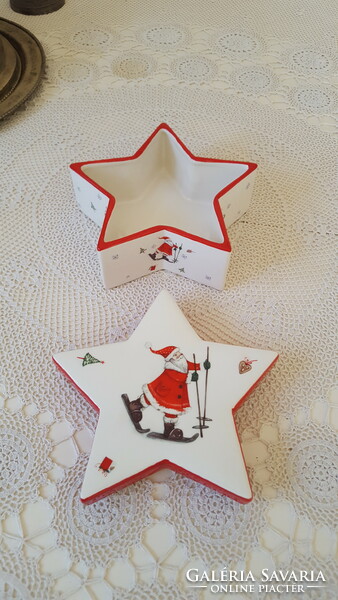 Csillag alakú porcelán karácsonyi kekszes doboz