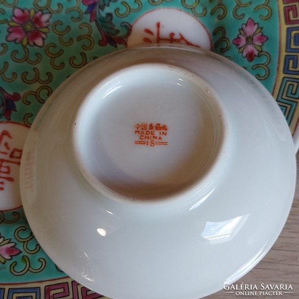 Jingdezhen Famille Rose Shou Mun Tűrkíz porcelán kínáló készlet