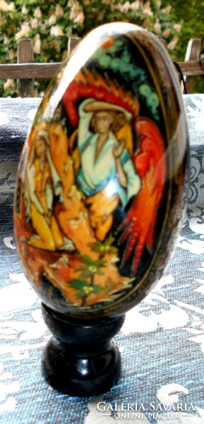 Russian lacquer work signed wooden egg