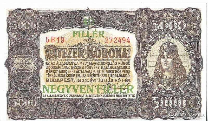 Magyarország 5000 korona / 40 fillér REPLIKA 1923 UNC