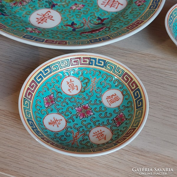 Jingdezhen Famille Rose Shou Mun Tűrkíz porcelán kínáló készlet