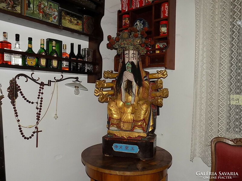 Jade Emperor on the Dragon Throne, with original imperial crown, huge carved Taoist wooden statue