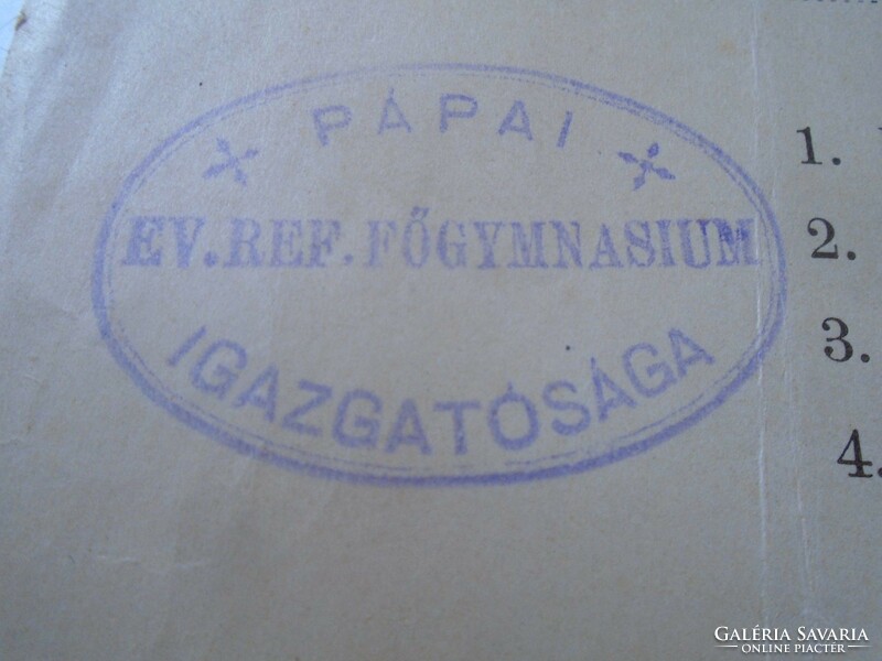 ZA470.8  Pápa - Főgimnázium - tandíj nyugta  1905-1906  Pápai Ev. Ref. Egyház. Igazgatósága