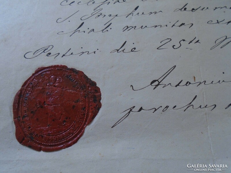 ZA470.23  Régi irat- Johannes Olexa- Anna Terro  1856  Pest  okmánybélyeg, viaszpecsét