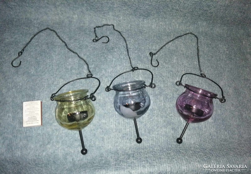 Three glass hanging candle holders (a3)