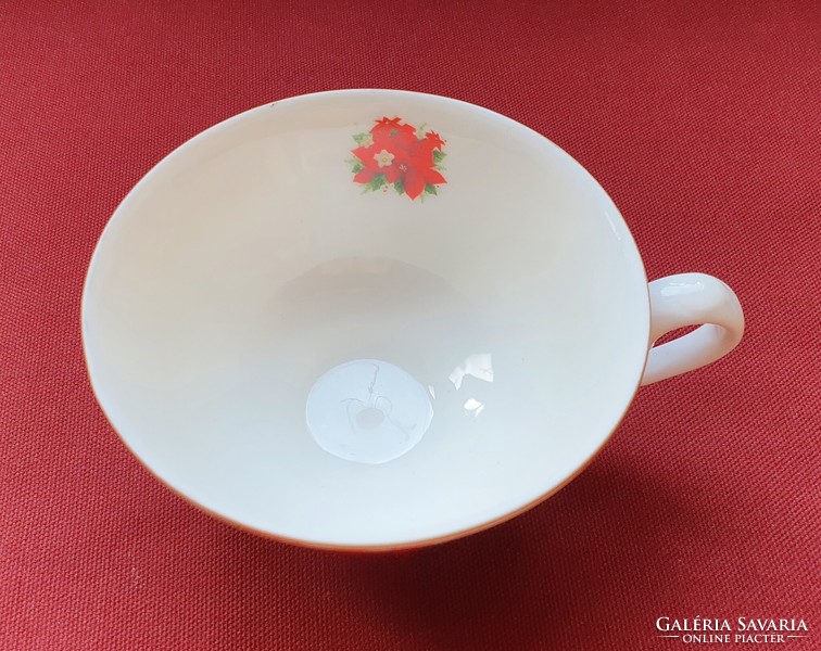 German porcelain Santa Claus floral tea coffee cup Christmas poinsettia