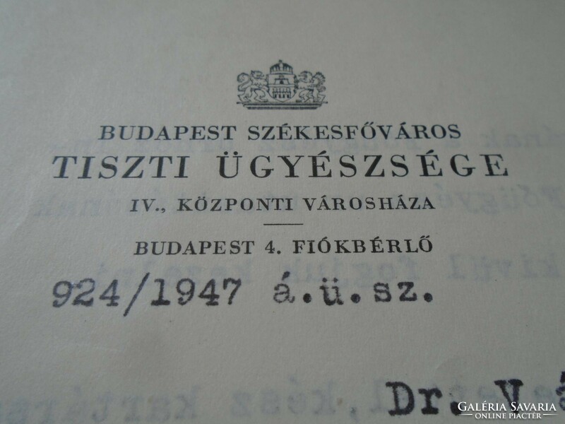 ZA470.18  Budapest szfv.Tiszti Ügyészsége -1947 -Dr. Berzsenyi Ödön tiszti ügyész-Várnai Szombathely