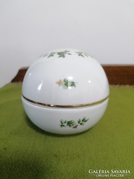 Large egg-shaped porcelain bonbonnier with Erika Hollóháza pattern