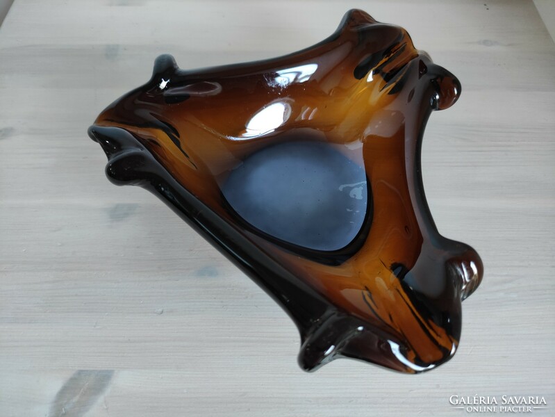 Amber large Czechoslovakian glass ashtray