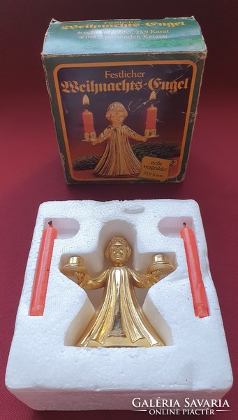 Aranyozott karácsonyi gyertyatartó angyal angyalka dekoráció kellék dísz 23,9 karát gyertya