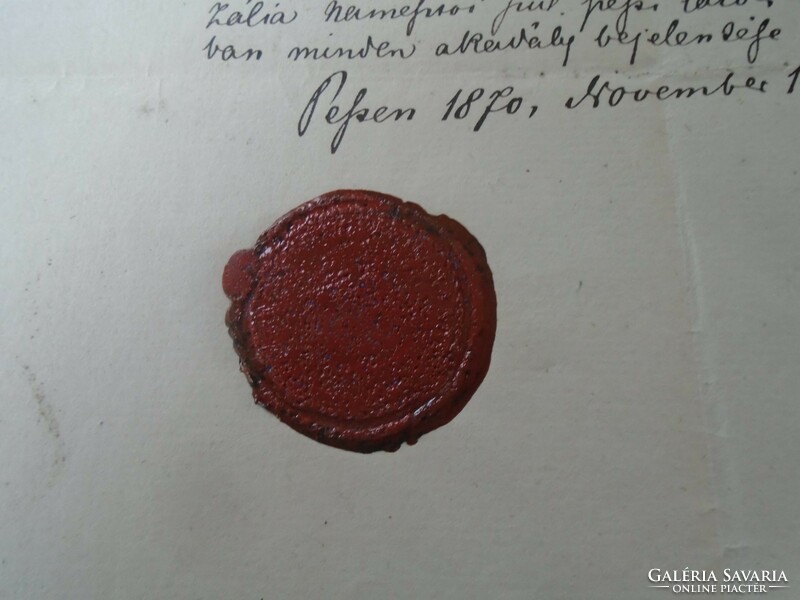 Za468.26 Document with wax seal - Pest 1870 - Mihály Horváth, Szent Márton - I say Rozália Námesztó