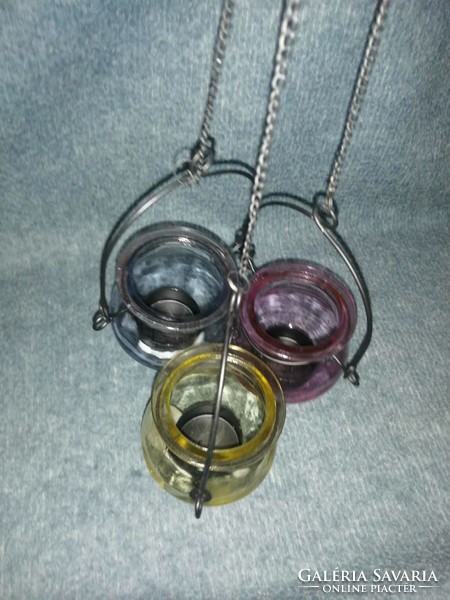 Three glass hanging candle holders (a3)