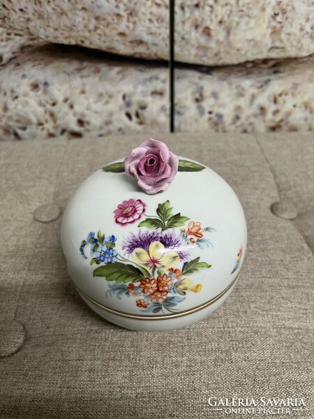 Herend porcelain bonbonier with flower pattern rose holder a60