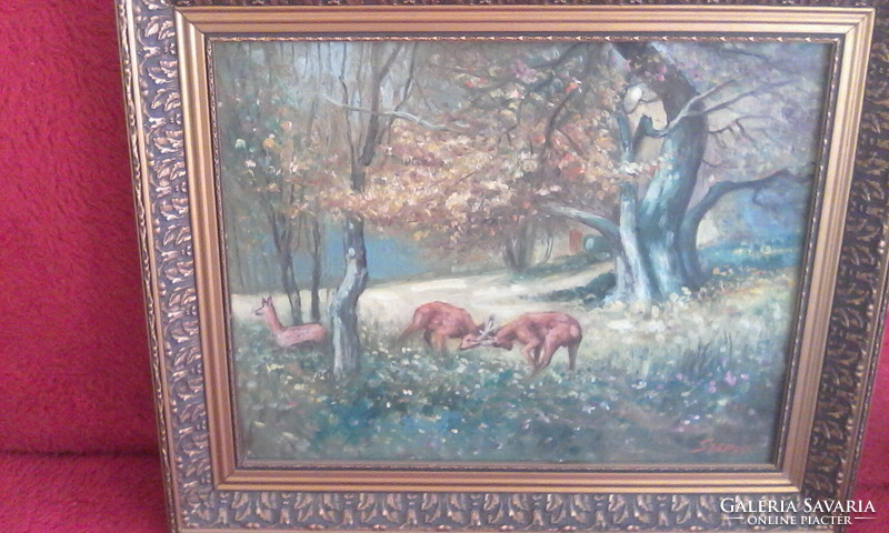 Deer fight painting
