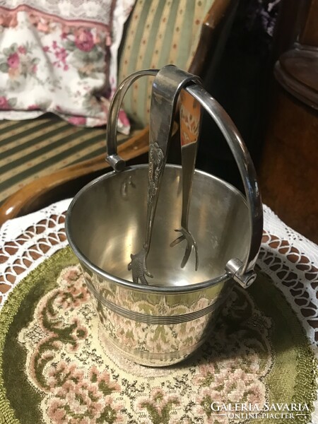 Beautiful old silver plated alpaca ice bucket with eagle claw tongs