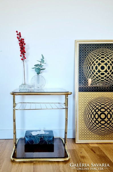Mid-century csővázas arany polc, lerakó, LV 085