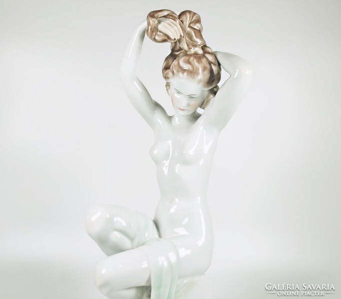 Herendi, seated female nude figure, lux elek design, 37 cm., Flawless! (D003)