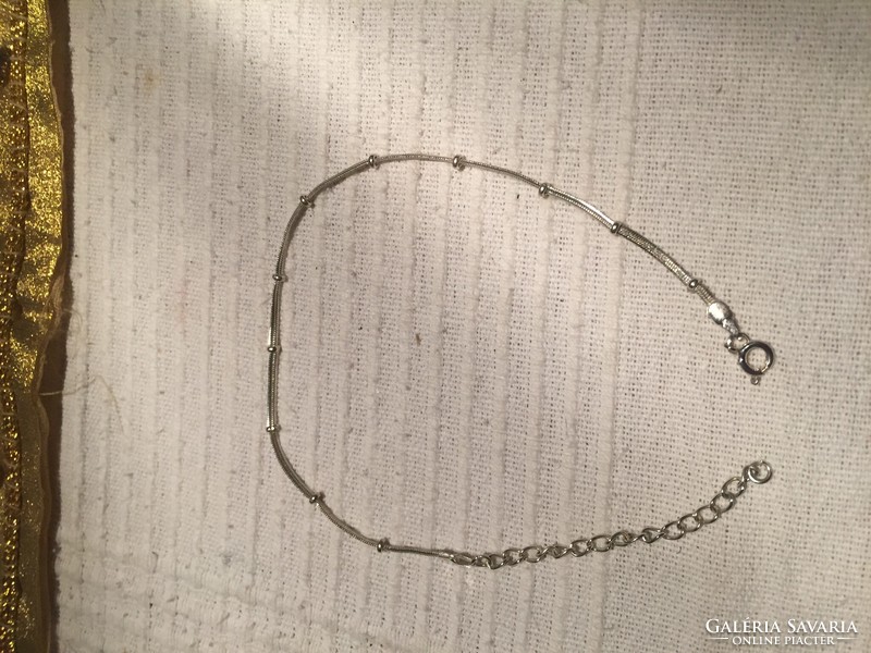 Ezüst (Ag) fantáziaszemes lánc, karkötő, jelzett, 21-27 cm, 3 gramm  (GYFD)