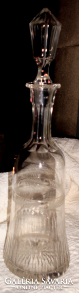 Antique large-sized slim glass bottle, with cut, polished pattern, with stopper 40 cm