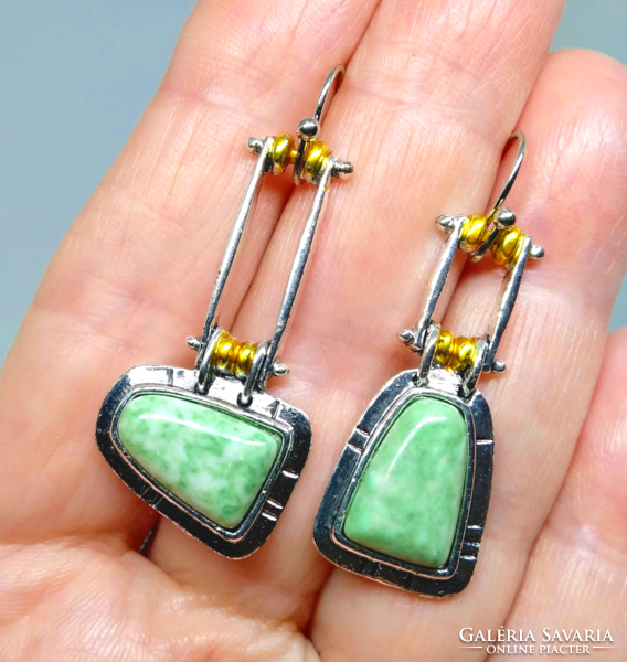 Modern style, asymmetrical green marbled stone earrings 120