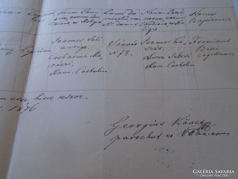 Za470.26 Old document - Sárvár 1876 - anna androviczky - georgius köves parochus