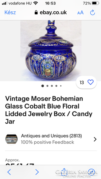 Aranyozott kék Moser kristály bonbonier
