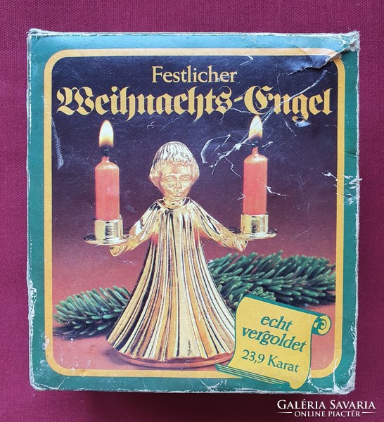 Aranyozott karácsonyi gyertyatartó angyal angyalka dekoráció kellék dísz 23,9 karát gyertya
