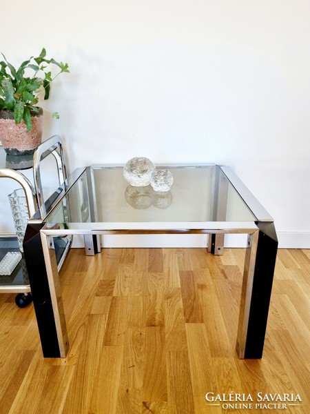 Vintage chrome frame glass table with black decor