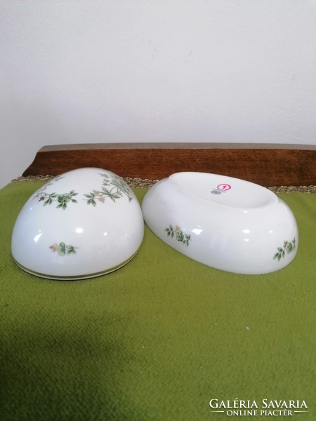 Large egg-shaped porcelain bonbonnier with Erika Hollóháza pattern