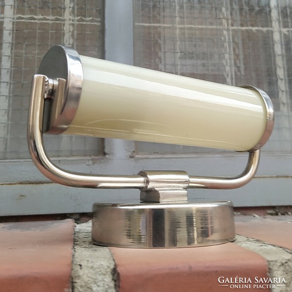 Bauhaus - art deco nickel-plated wall tube lamp renovated - cream-colored cylinder shade