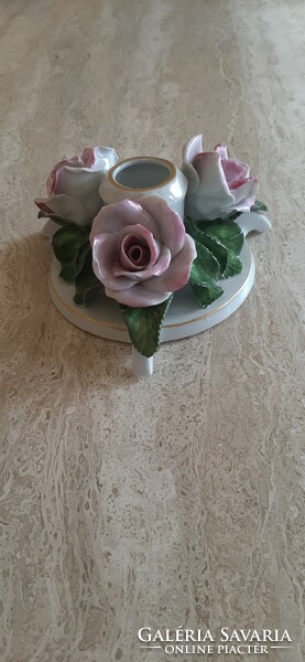 Herendi porcelán, rózsás gyretyatartó