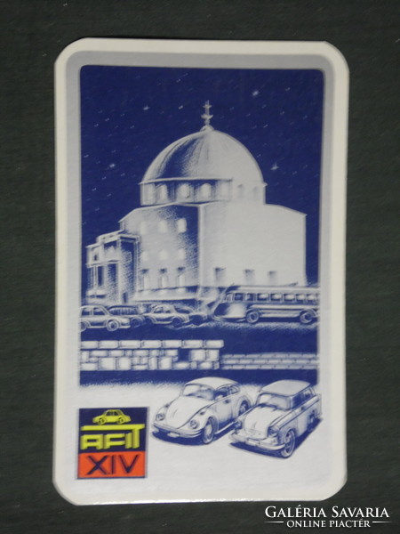 Card calendar, afit, 14.Sz car repair shop, Pécs, graphic designer, Ikarus bus, Trabant car, 1980, (2)