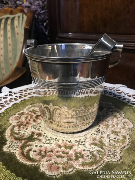 Beautiful old silver plated alpaca ice bucket with eagle claw tongs