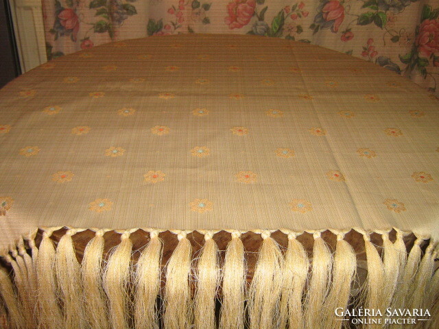 Beautiful floral silk brocade tablecloth with fringe