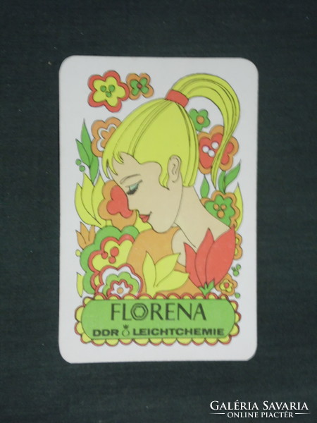 Kártyanaptár, Florena kozmetikai termékek az NDK -ból, grafikai rajzos,1979 ,   (2)