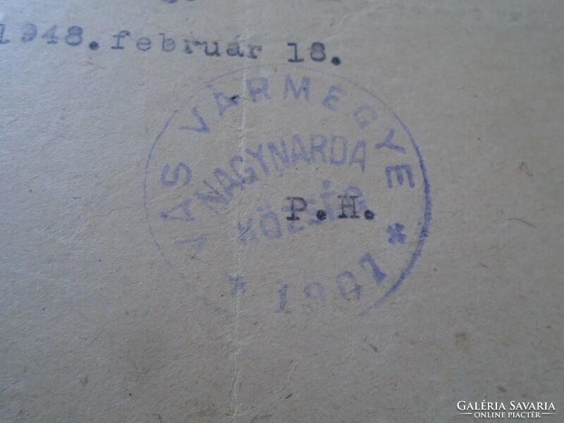 ZA470.12 NAGYNARDA  1948 Községi bizonyítvány -körjegyző és községbíró aláírásával  illetékbélyeggel