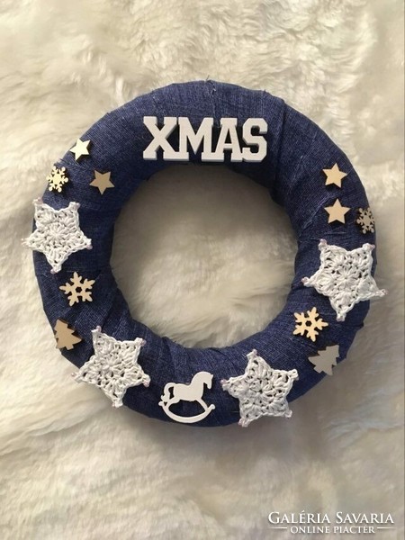 Christmas door knocker blue-white-natural