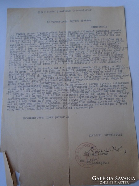 ZA470.11 Szombathely -MDP Járási Bizottság Őriszentpéter 1949- Balaskó István - Dr. Várnai Andor