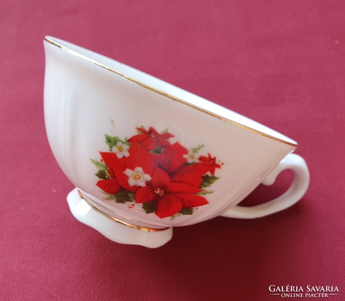 Német porcelán mikulás virágos teás kávés csésze karácsonyi mikulásvirág
