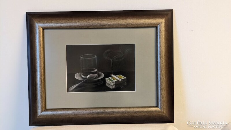 Still life with coffee and cigarette in art deco style pastel picture