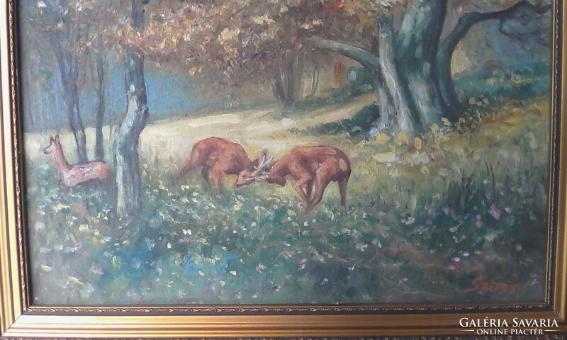 Deer fight painting