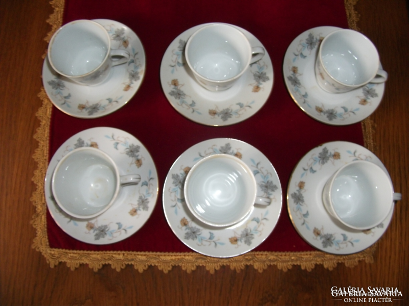 Old beautiful gilded, marked, black coffee set, 6 cups, 6 plates