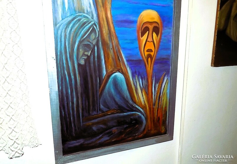 Large, surrealist painting, signed in the lower right corner