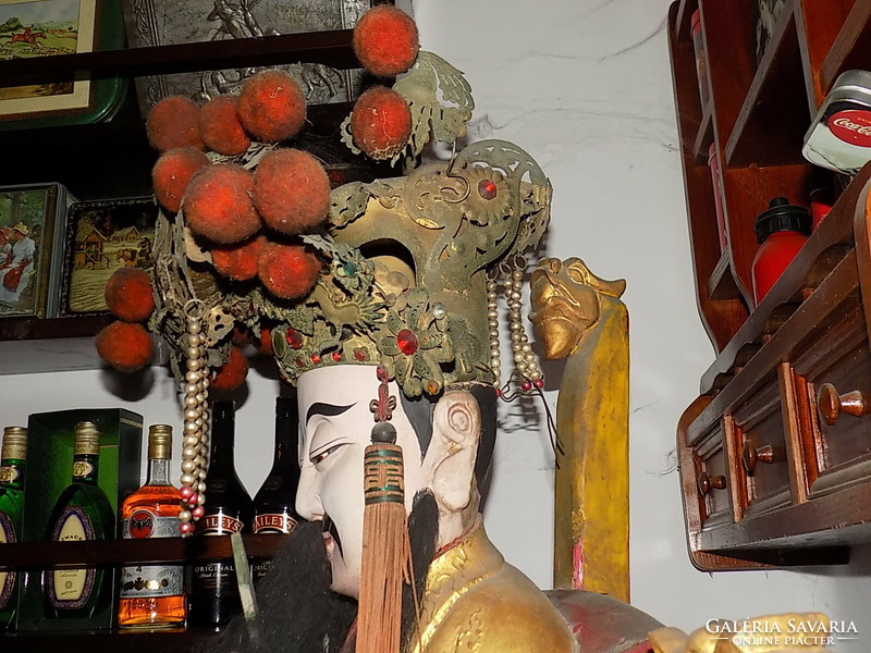 Jade Emperor on the Dragon Throne, with original imperial crown, huge carved Taoist wooden statue