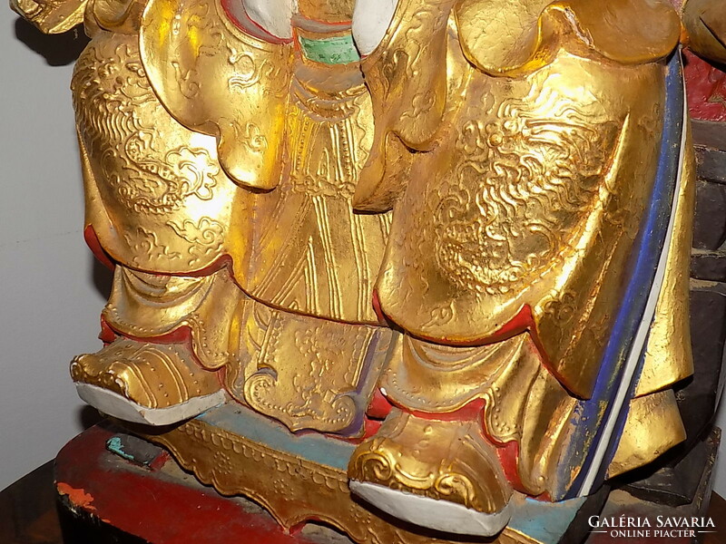 Jade Emperor on the Dragon Throne, with original imperial crown, huge carved Taoist wooden statue