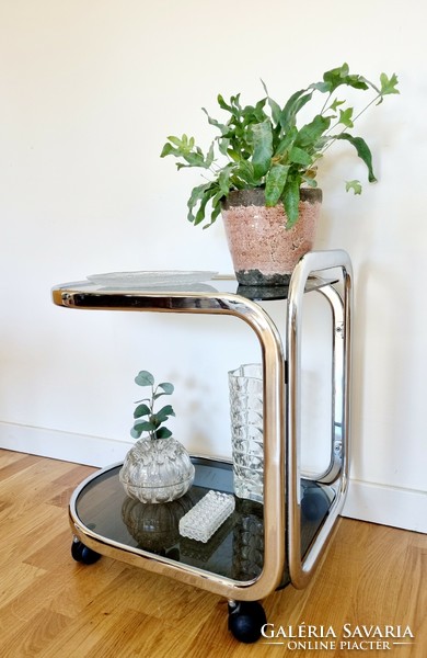 Mid-century Italian tubular frame cart, rolling table