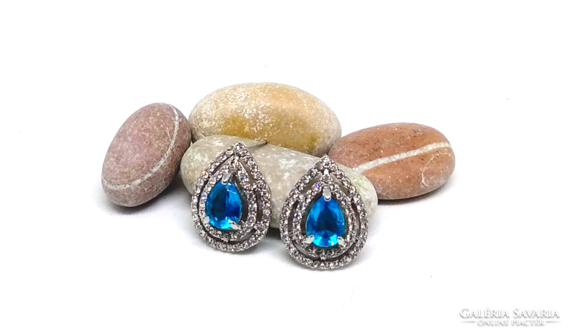Silver plated (sp) blue drop cz crystal earrings 101
