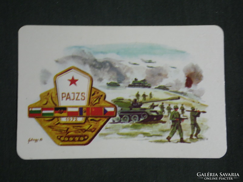 Kártyanaptár, MN 25 éves Varsói szerződés ,grafikai rajzos, Pajzs hadgyakorlat, 1980 ,   (2)