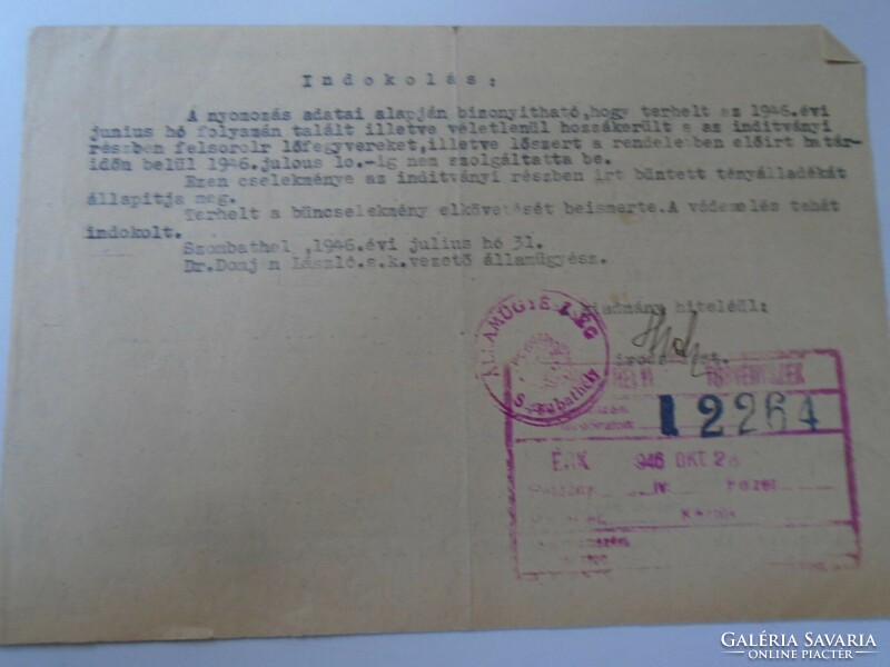 Za470.9 Szombathely - theft of firearms - non-delivery 1946 csorna sárvár