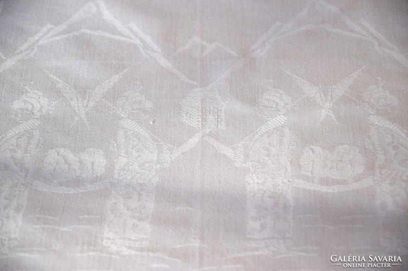 Old art deco rarity damask napkin tea towel tablecloth geishas with parasol 49 x 46